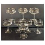 DR - Set of Eight Vintage Champagne Glasses with Silver-Tone Rims