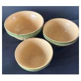 DR - Set of Three Yellow Ware Nesting Bowls - 3-Piece Green Gothic Archers Pattern