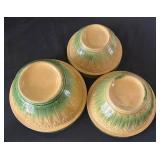DR - Set of Three Yellow Ware Nesting Bowls - 3-Piece Green Gothic Archers Pattern