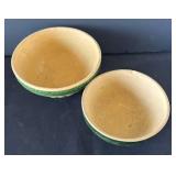 DR - Vintage Yellow Ware Nesting Bowls - Green Band