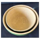 DR - Vintage Yellow Ware Nesting Bowls - Green Band
