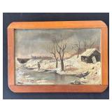 DR - Vintage Slate Chalkboard Painting - Winter Landscape