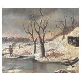 DR - Vintage Slate Chalkboard Painting - Winter Landscape
