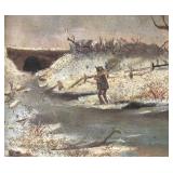 DR - Vintage Slate Chalkboard Painting - Winter Landscape