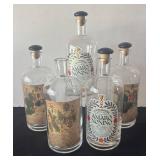 DR - Five Decorative Apothecary Style Glass Bottles