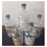 DR - Five Decorative Apothecary Style Glass Bottles