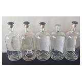 DR - Five Decorative Apothecary Style Glass Bottles