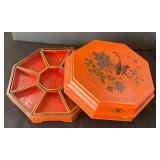 DR - Vintage Octagonal Chinese Lacquered Lunch Box - Bird & Flower Scene
