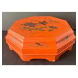 DR - Vintage Octagonal Chinese Lacquered Lunch Box - Bird & Flower Scene