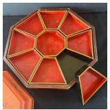 DR - Vintage Octagonal Chinese Lacquered Lunch Box - Bird & Flower Scene