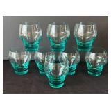 DR - Set of Eight Vintage Sasaki Harmony Pattern Aqua Hand-Blown Lowball Glasses