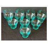 DR - Set of Eight Vintage Sasaki Harmony Pattern Aqua Hand-Blown Lowball Glasses