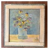 DR - Original Still Life Floral Painting - Pansy Bouquet in Vase by BTK