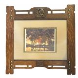 DR - Vintage Arts and Crafts Style Picture Frame with Landscape Print