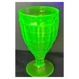DR - Four Vintage Hazel Atlas Colonial Block Green  Uranium Glass Water Goblets