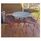BY - Vintage Red Metal Patio Table & 2 Chairs Set