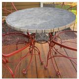 BY - Vintage Red Metal Patio Table & 2 Chairs Set