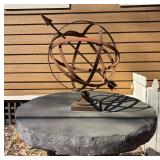 FY - Armillary Sphere Metal Sculpture on Stone Pedestal
