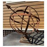 FY - Armillary Sphere Metal Sculpture on Stone Pedestal