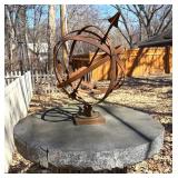 FY - Armillary Sphere Metal Sculpture on Stone Pedestal