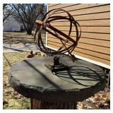 FY - Armillary Sphere Metal Sculpture on Stone Pedestal