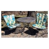 BY - Vintage Metal Patio Table & 2 Cushioned Chairs