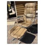 G - Vintage White Wire Lounge Chair with Ottoman - Tan Diamond Upholstery