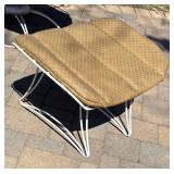 G - Vintage White Wire Lounge Chair with Ottoman - Tan Diamond Upholstery