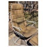 G - Vintage White Wire Lounge Chair with Ottoman - Tan Diamond Upholstery