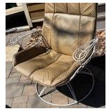 G - Vintage White Wire Lounge Chair with Ottoman - Tan Diamond Upholstery