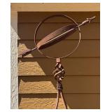 BY - Patinated Metal Yard Sculpture - Twisted Obelisk with Circle Ring