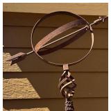 BY - Patinated Metal Yard Sculpture - Twisted Obelisk with Circle Ring