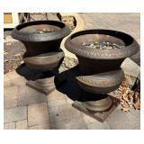 FY - Pair of Vintage Cast Iron Garden Urn Planters