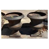 FY - Pair of Vintage Cast Iron Garden Urn Planters