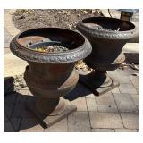 FY - Pair of Vintage Cast Iron Garden Urn Planters