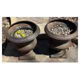 FY - Pair of Vintage Cast Iron Garden Urn Planters