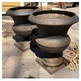FY - Pair of Vintage Cast Iron Garden Urn Planters