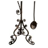 S - Vintage Cast Iron Cauldron on Ornate Iron Stand with Ladle