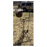S - Vintage Cast Iron Cauldron on Ornate Iron Stand with Ladle