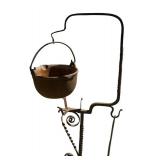 S - Vintage Cast Iron Cauldron on Ornate Iron Stand with Ladle