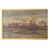 LL - Original Vintage Landscape Painting - Tree & Water Scene