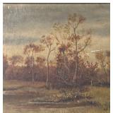 LL - Original Vintage Landscape Painting - Tree & Water Scene