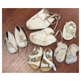 LL - Vintage Baby Shoes Assortment - White Leather Lace-Ups, Buckle Sandals, Knit Booties