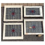 G - Vintage Stained Glass Window Panels - 4-Piece Set with Diamond Center