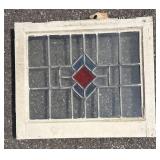 G - Vintage Stained Glass Window Panels - 4-Piece Set with Diamond Center