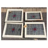G - Vintage Stained Glass Window Panels - 4-Piece Set with Diamond Center