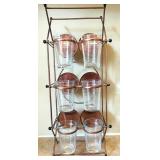 Copper Rack with 6 Ribbed Glass Tumblers