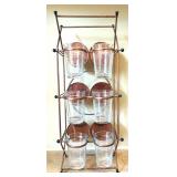 Copper Rack with 6 Ribbed Glass Tumblers