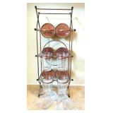 Copper Rack with 6 Ribbed Glass Tumblers