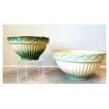 UL - Pair of Vintage Celadon Ribbed Ceramic Bowls - Green Glaze